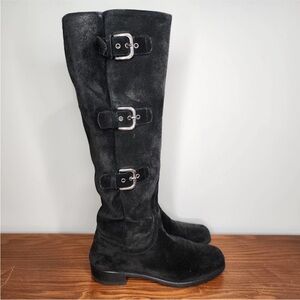 Stuart Weitzman Ludlow Knee-High Suede Buckle Boots